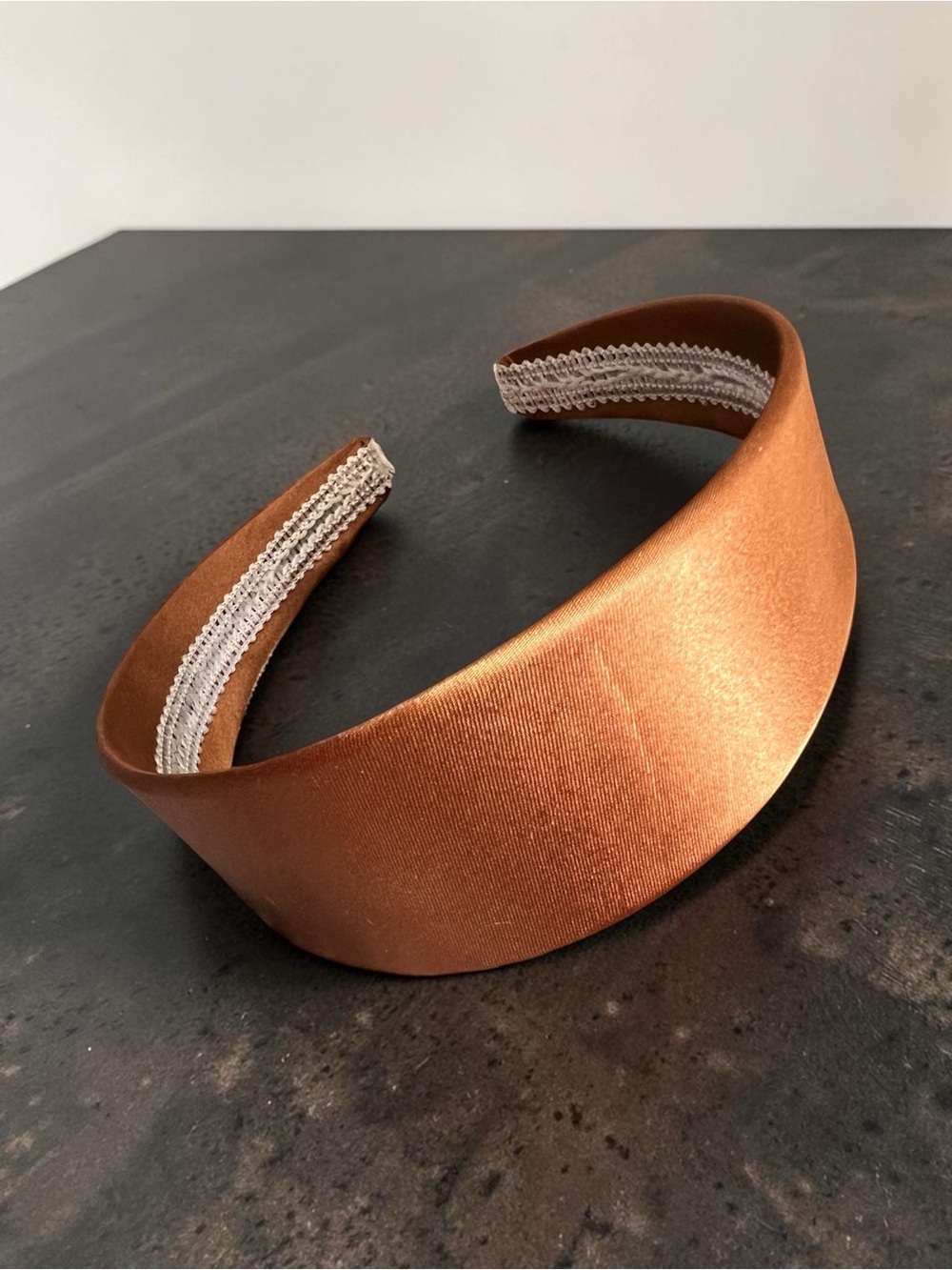 Padded Satin Headband in Copper Brown